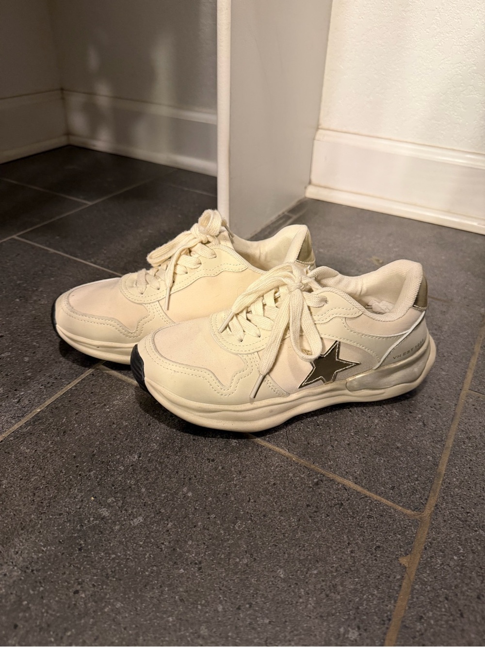 Vintage Havana Cream Lace-Up Sneakers with Metallic Star